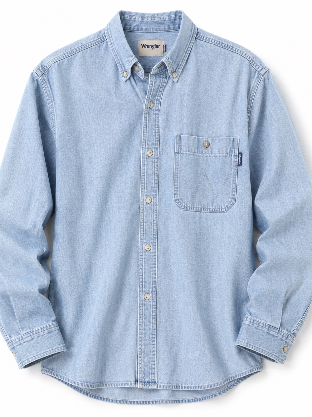 VTG Wrangler Light Blue Denim Men's Work Shirt Soft Broke in Denim FLAW Large